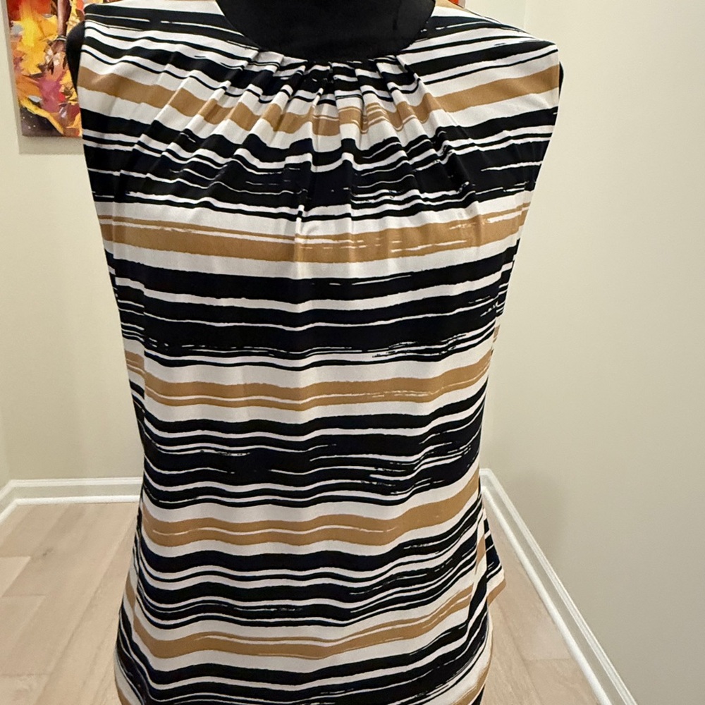 Calvin Klein Black, White, and Gold Striped Blouse